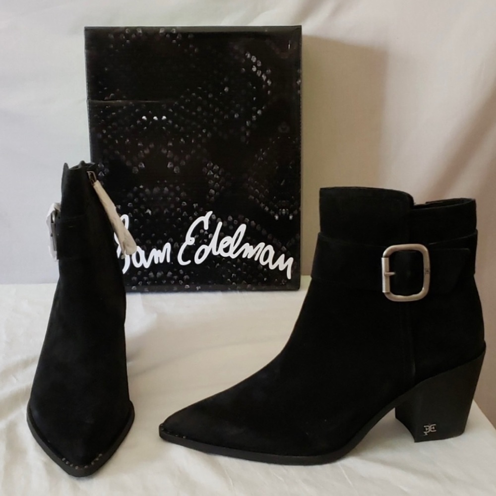 Sam Edelman low block heel suede bootie with buckle